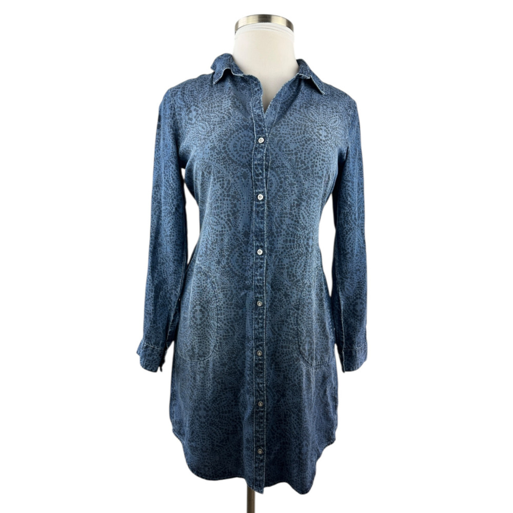 Cloth & Stone x Anthropologie Chambray Printed Button Belted Shirt Dress Small - Picture 6 of 16